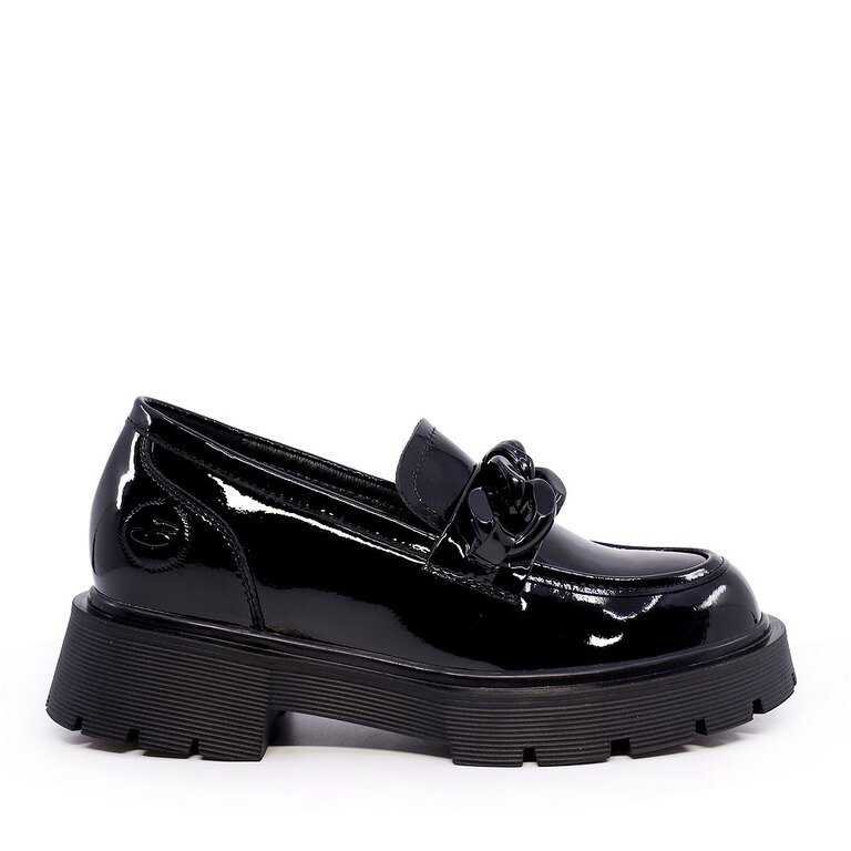 Pantofi tip loafer femei Benvenuti negri din piele lăcuită  3747DP603LN
