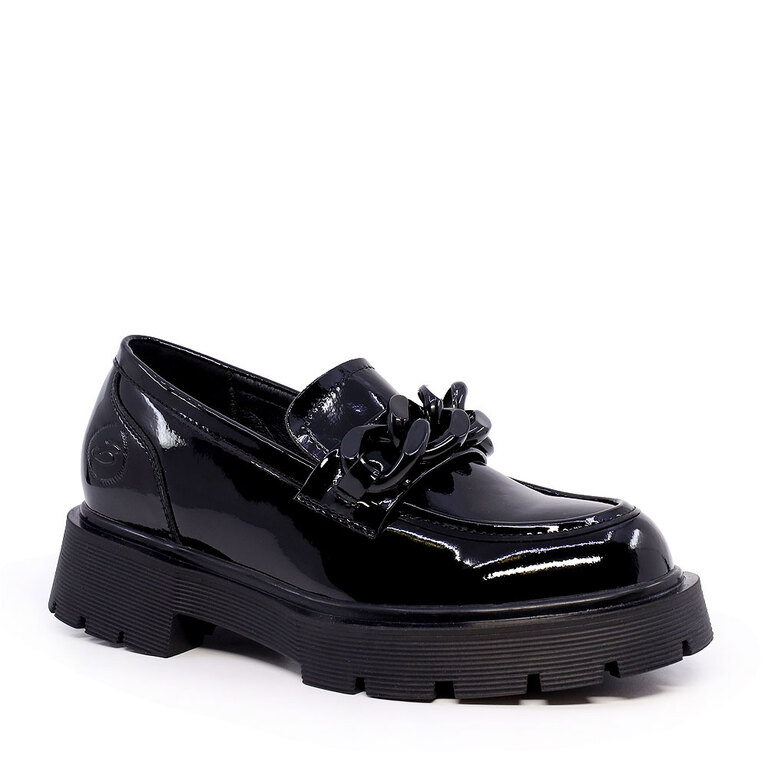 Pantofi tip loafer femei Benvenuti negri din piele lăcuită  3747DP603LN