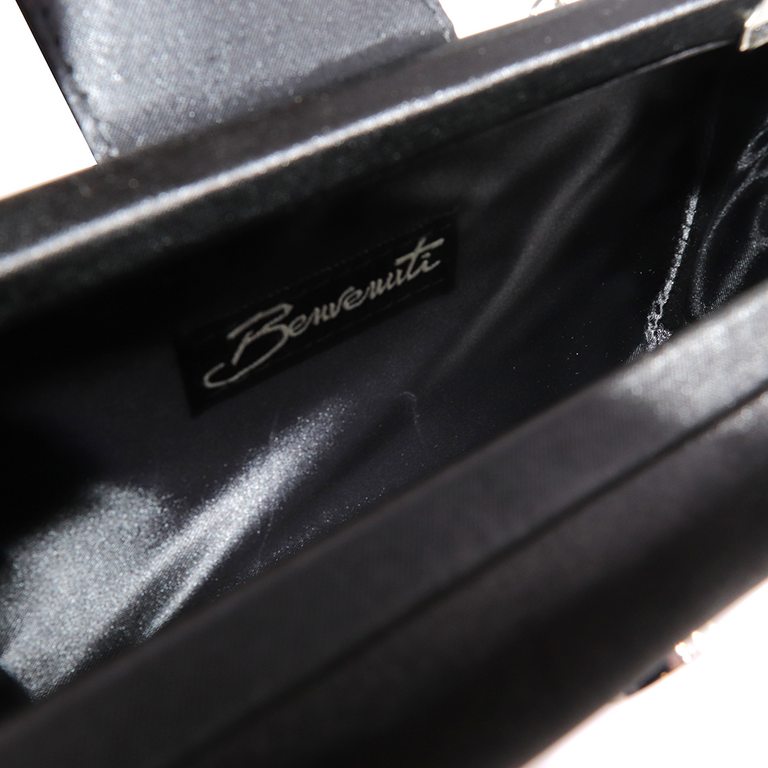 Benvenuti clutch bag in black silk satin with rhinstones 2905PLS53310N