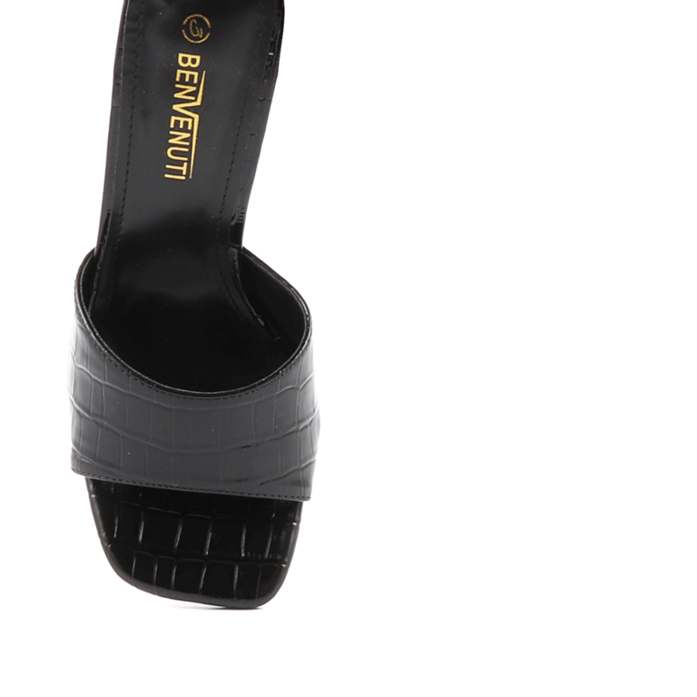 Benvenuti women's Mules in black faux leather croco print high heel 1201DST2392CN