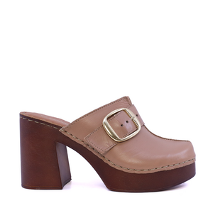 Saboți cu toc femei Benvenuti taupe din piele cu cataramă decorativă   511DST5462TA