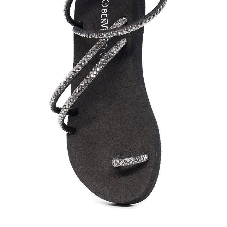 Sandale cu barete din ștrasuri femei Benvenuti negre 3937DS7192N