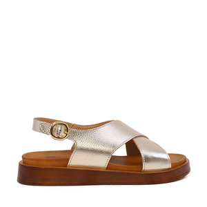 Benvenuti women's gold leather sandals with overlapping straps 6890DS28058AU
