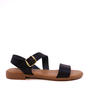 Sandale cu talpă joasă femei Benvenuti negre din piele 2619DS0068N