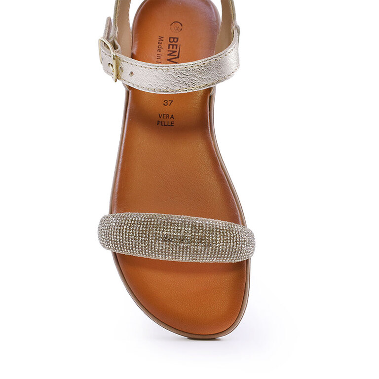 Sandale cu ștrasuri femei Benvenuti aurii din piele  1807DS15885AU