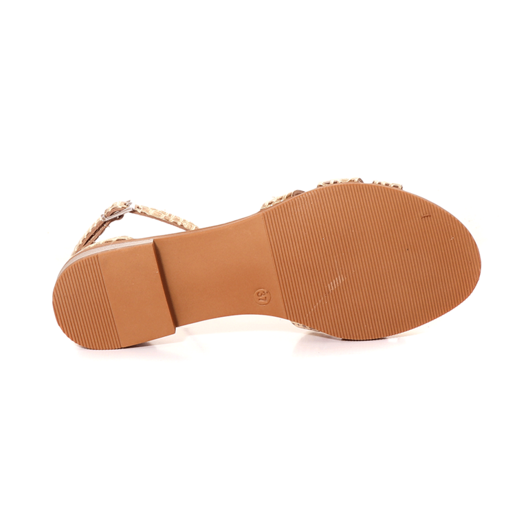 Benvenuti Women's gold cocco print leather flat sandals1041DS4816CAU