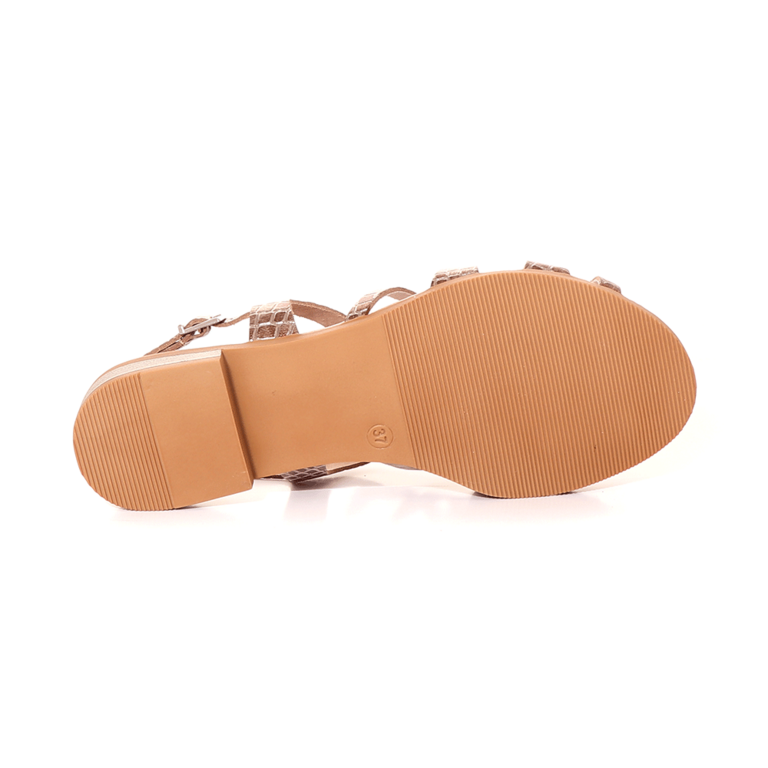 Benvenuti Women's bronze cocco print leather flat sandals 1041DS4813CBR