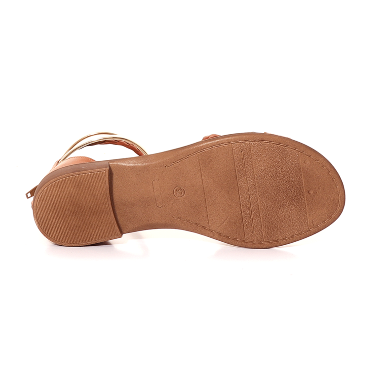 Benvenuti women's sandals in cognac brown and gold leather  1941DS221045CU