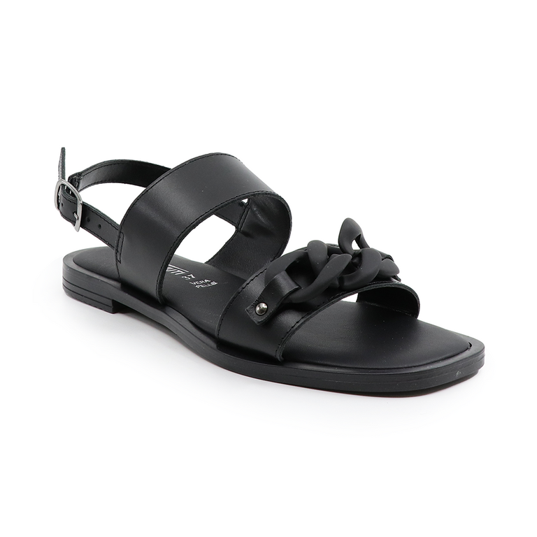 Benvenuti women top chain sandals in black leather 1803DS15365N
