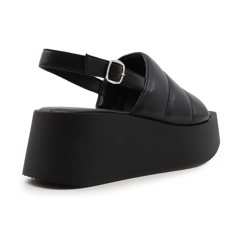 Benvenuti women wedge sandals in black leather 903DS005N