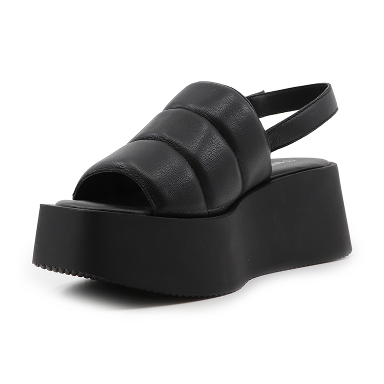 Benvenuti women wedge sandals in black leather 903DS005N