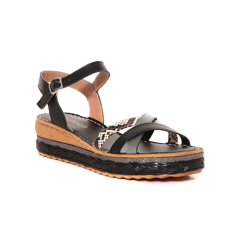 Benvenuti women's multi strap sandals in black leather with thick outsole 901DS604N