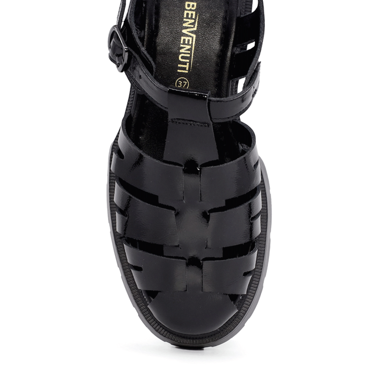 Benvenuti Women's Black Patent Leather Closed Toe Sandals 1277DS6456LN
