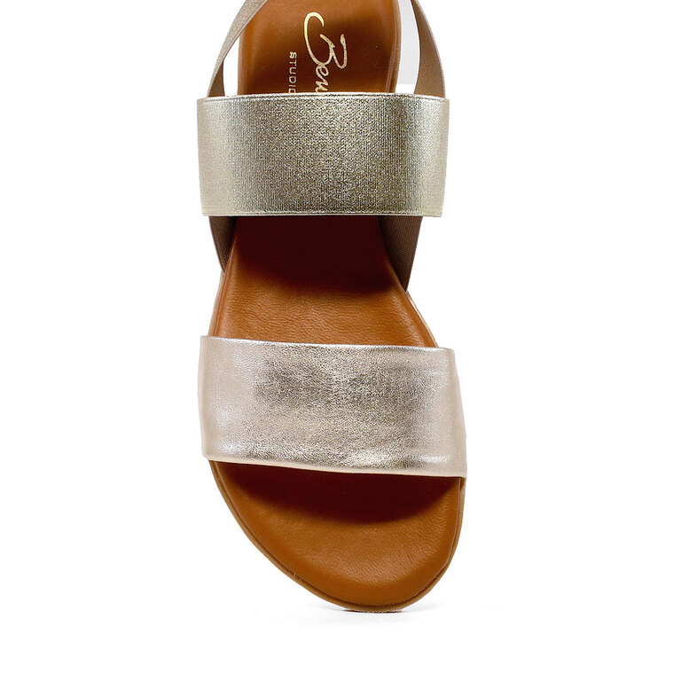 Sandale pe talpă joasă femei Benvenuti aurii  din piele și textil  687DS27302AU