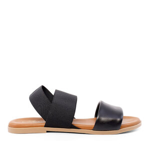 Benvenuti black leather and textile low sole women's sandals 687DS27302N