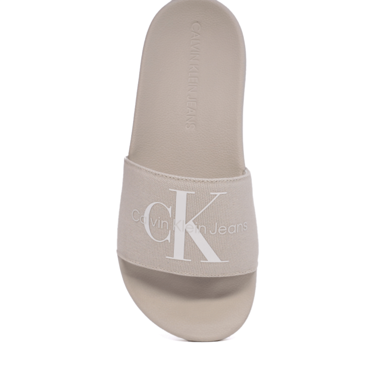 Women's CK Calvin Klein beige flip flops with front logo 2377DSL0103BE