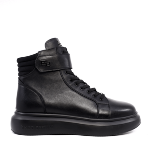 Sneakers high top bărbați Enzo Bertini negri din piele naturală cu logo metalic 3662bg558n