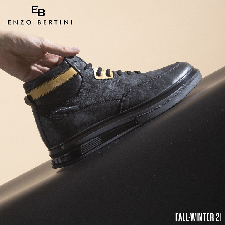 Sneakers high top bărbați Enzo Bertini negri din piele 3202BG14423N