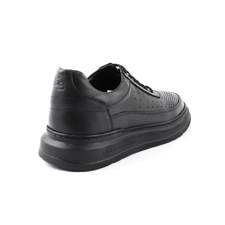 Enzo Bertini men sneakers in black perforated leather, light sole 3381BP3750N