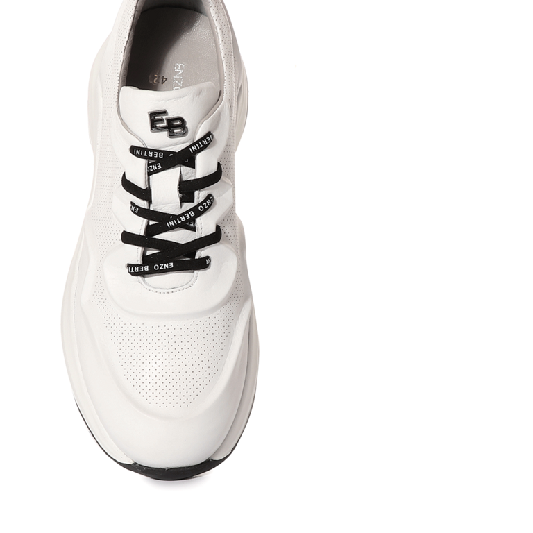 Pantofi sport bărbați Enzo Bertini albi din piele cu detalii negre 2011BP20206A