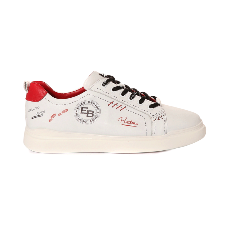 Enzo Bertini men sneaker in white /red leather with printed details  2011BP24806A
