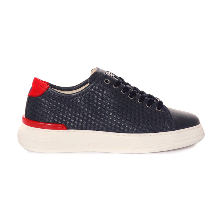 Enzo Bertini men sneakers in navy knitted leather, light sole 3381BP3410BL