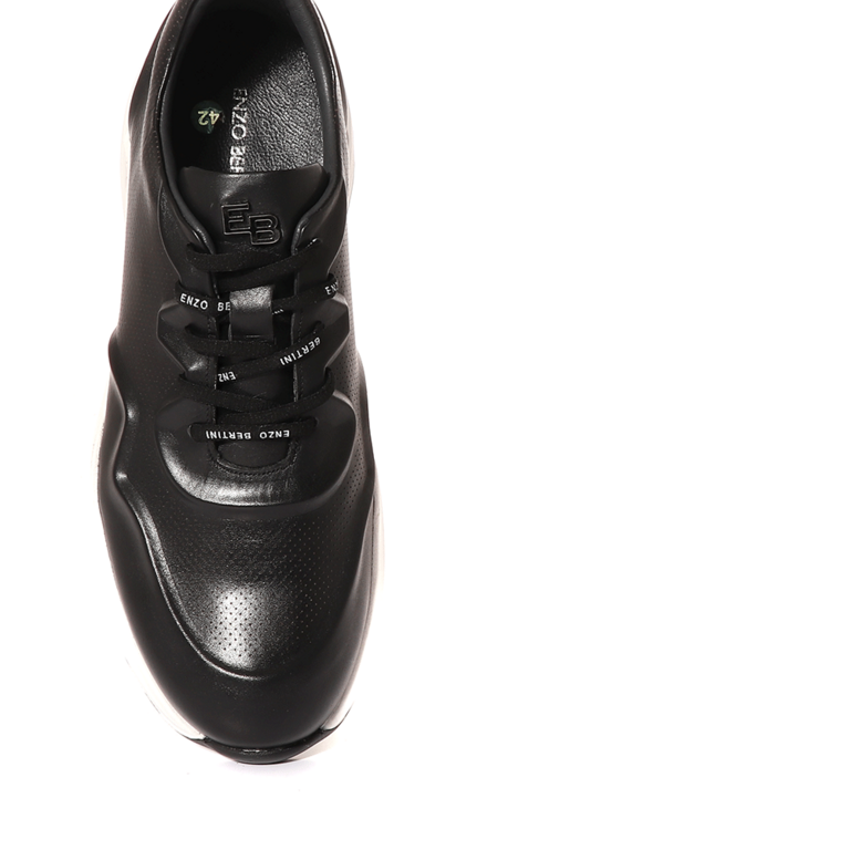 Enzo Bertini men sneaker in black stamped leather with grey details 2011BP20206N
