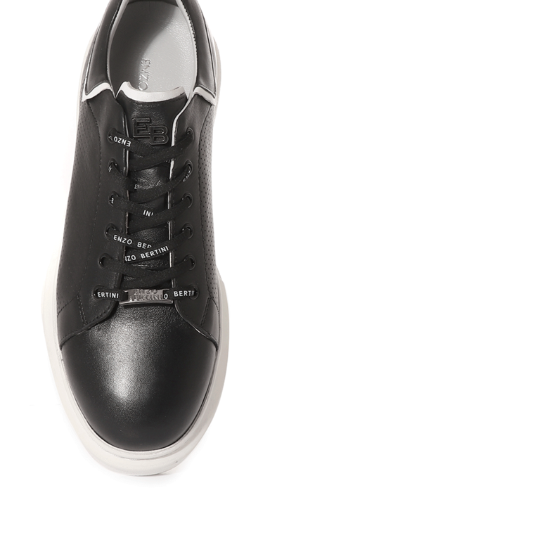 Enzo Bertini men sneaker in black perforated leather with white details 2011BP37002N