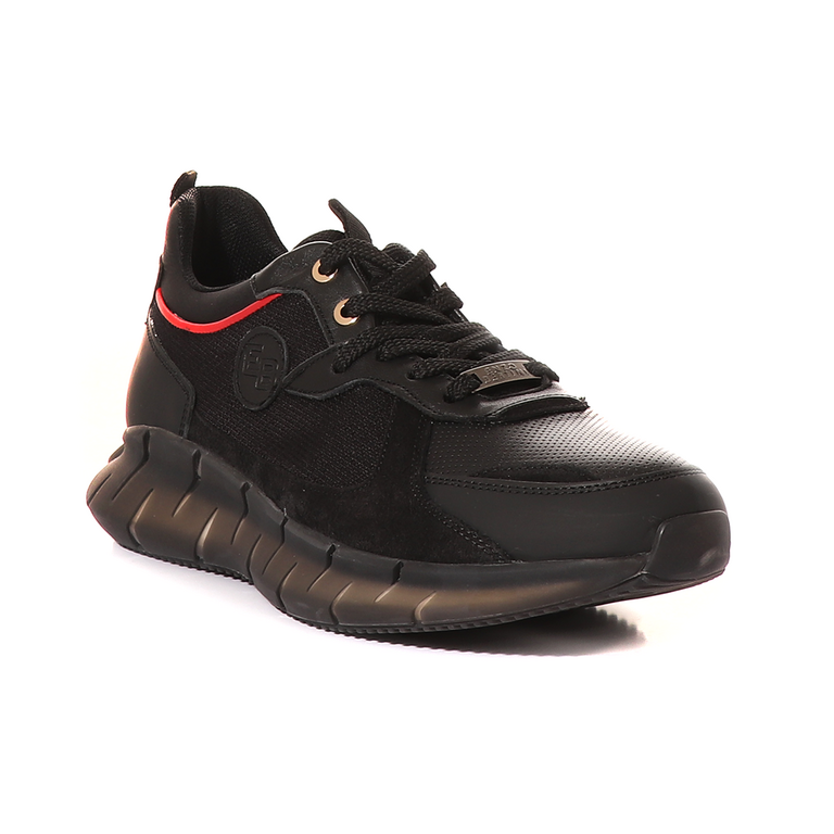 Pantofi sport bărbați Enzo Bertini negri din piele + textil cu talpă semi transparentă 3201BP23388N