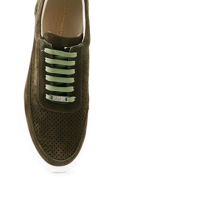 Enzo Bertini men sneakers in green perforated suede, light sole 3381BP3750VV