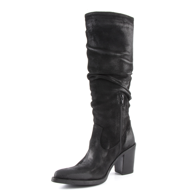 Women's boots Enzo Bertini black suede leather with medium heel 3138dc502vn