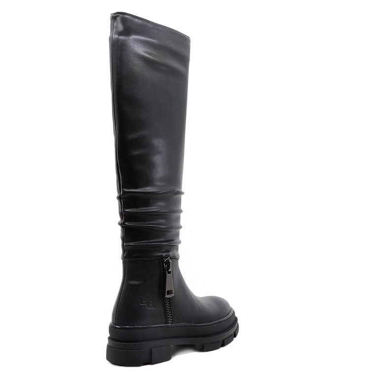 Enzo Bertini women biker boots in black leather & stretch fabric 1112DC2781N