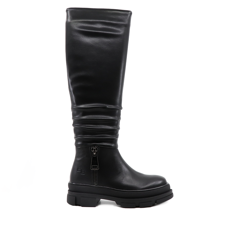 Enzo Bertini women biker boots in black leather & stretch fabric 1112DC2781N