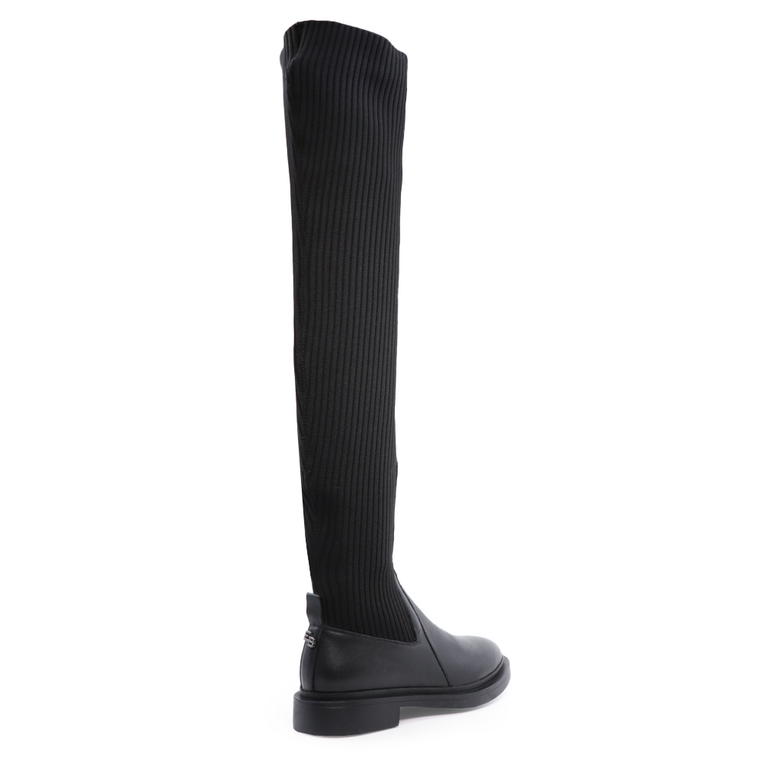 Enzo Bertini women over knee boots in black leather and fabric 1124DC3117N