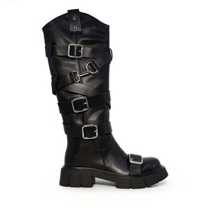 Cizme tip biker femei Enzo Bertini negre din piele naturală  cu elemente metalice 2440DC9855N