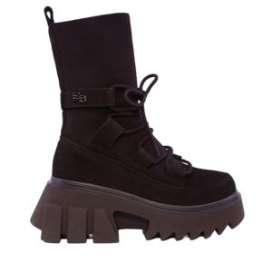 Ghete chunky femei Enzo Bertini maro din piele întoarsă și textil 1122DG2509VM