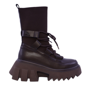 Ghete chunky femei Enzo Bertini maro din piele și textil 1112DG2509M
