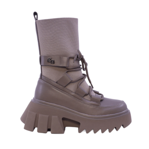 Ghete chunky femei Enzo Bertini taupe din piele și textil 1122DG2509TA