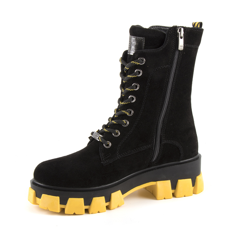 Enzo Bertini women's combat boots in black suede with yellow sole 3780DG355008VN