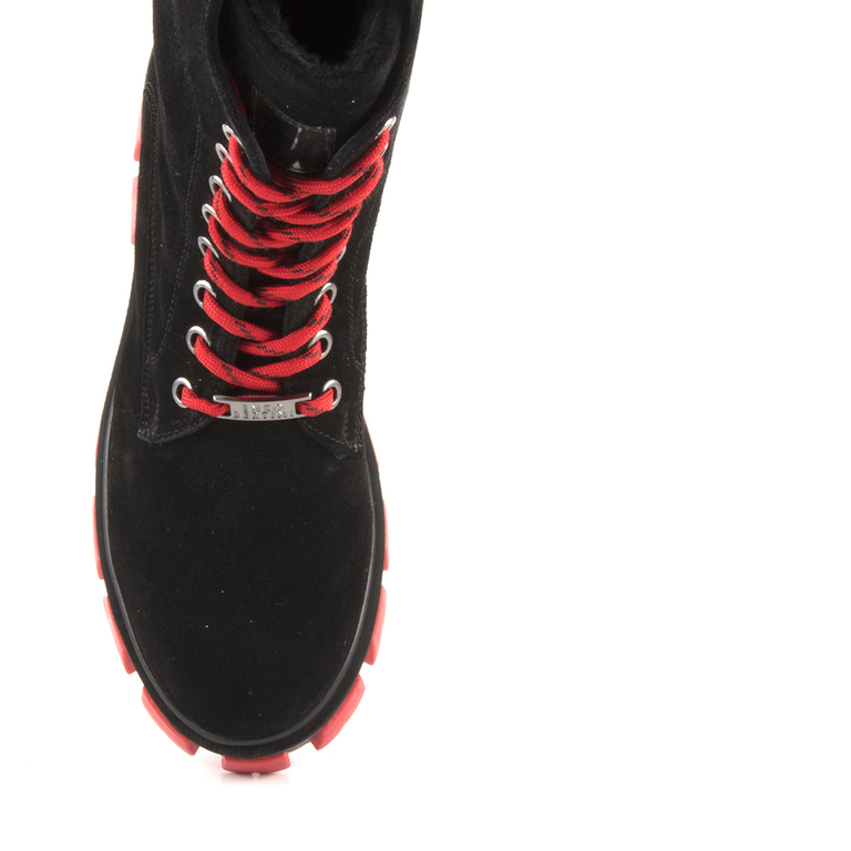 Enzo Bertini women's combat boots in black suede with red sole 3780DG355009VN