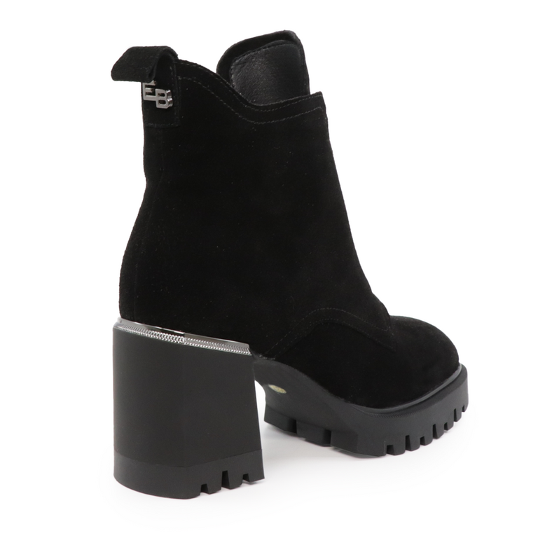 Enzo Bertini women mid heel boots in black suede leather 1124DG2885VN