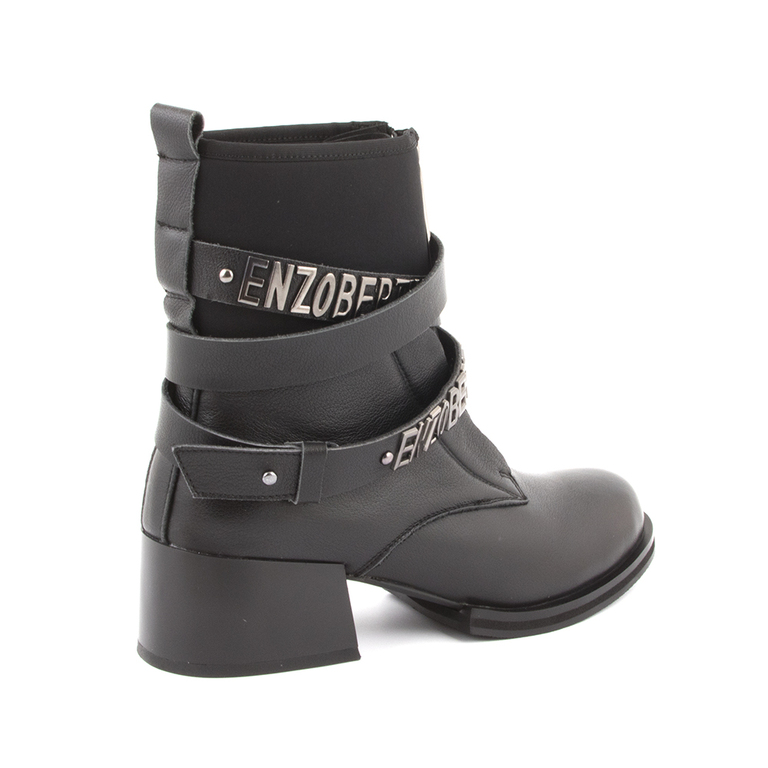 Enzo Bertini Women's Biker Boots with buckles in black napa leather  1120DG6672N