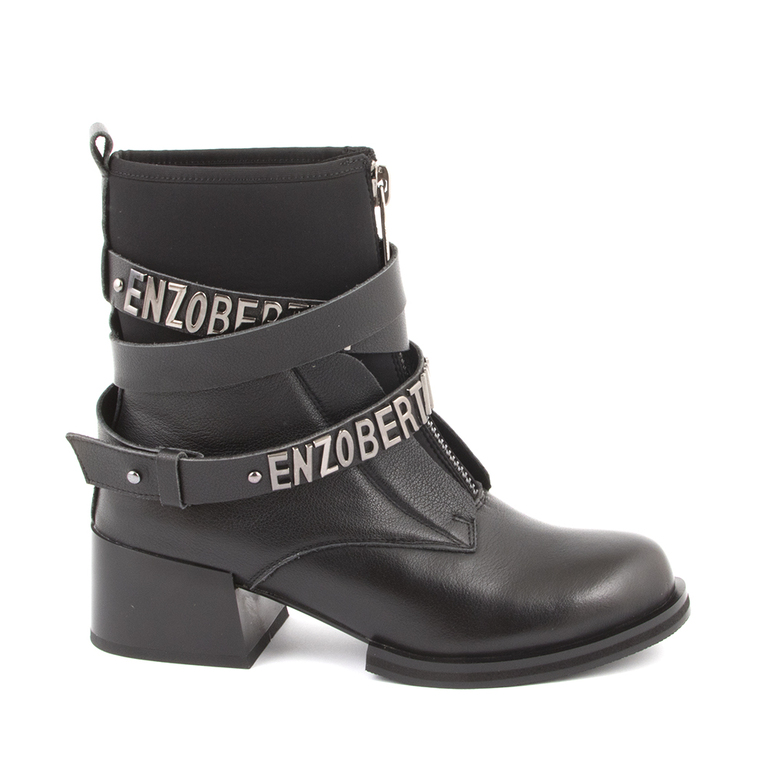 Enzo Bertini Women's Biker Boots with buckles in black napa leather  1120DG6672N