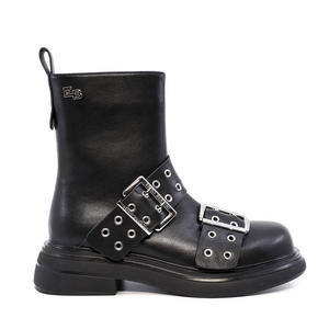 Ghete femei Enzo Bertini negre  din piele naturală cu barete decorative 1110DG1849N