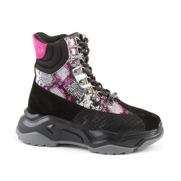 Enzo Bertini women's sporty boots in black and fuxia leather  3780DG100002FU