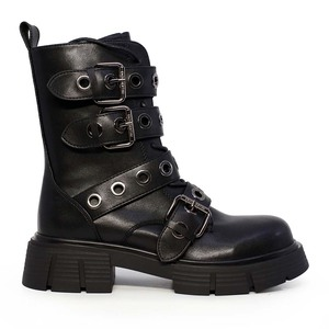 Ghete tip biker femei Enzo Bertini negre din piele naturală  cu elemente metalice 2440DG9856N