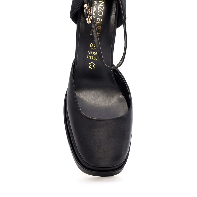 Enzo Bertini women high heel pumps with high wedge in black satin 1125DD3986N