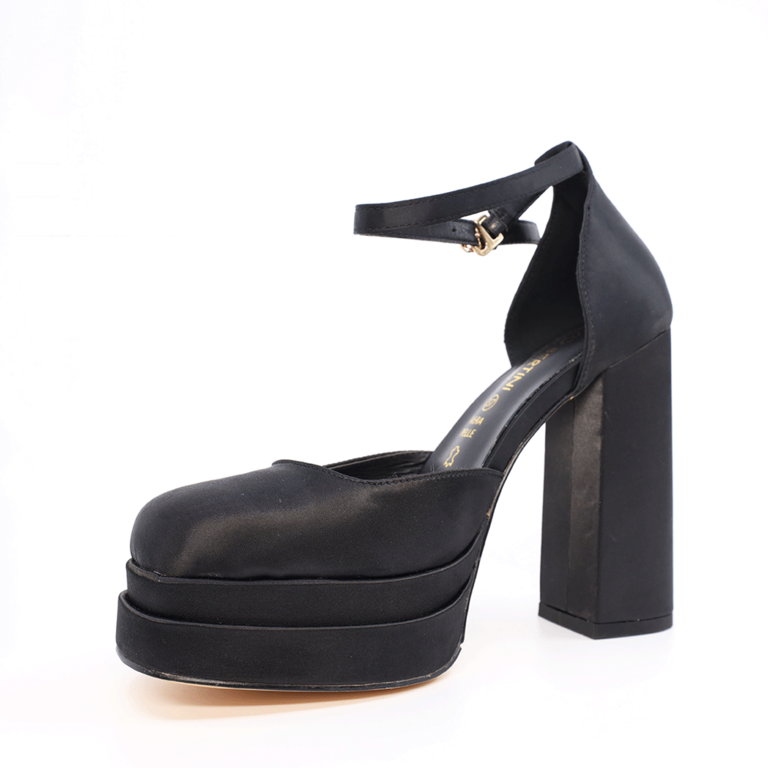 Enzo Bertini women high heel pumps with high wedge in black satin 1125DD3986N