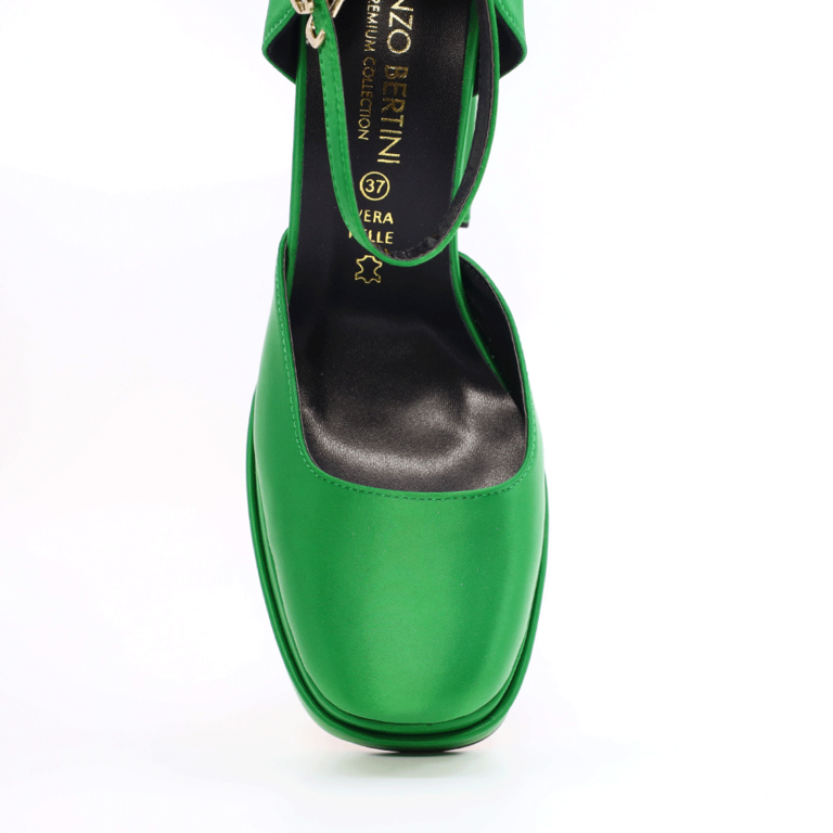 Enzo Bertini women high heel pumps with high wedge in green satin 1125DD3986V