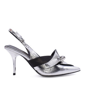 Pantofi tip slingback femei Enzo Bertini argintii cu toc din piele 1627DD6731AG